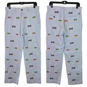 Castaway Nantucket Island Gray White Stripe Embroidered Bow Tie Pants Slacks 32